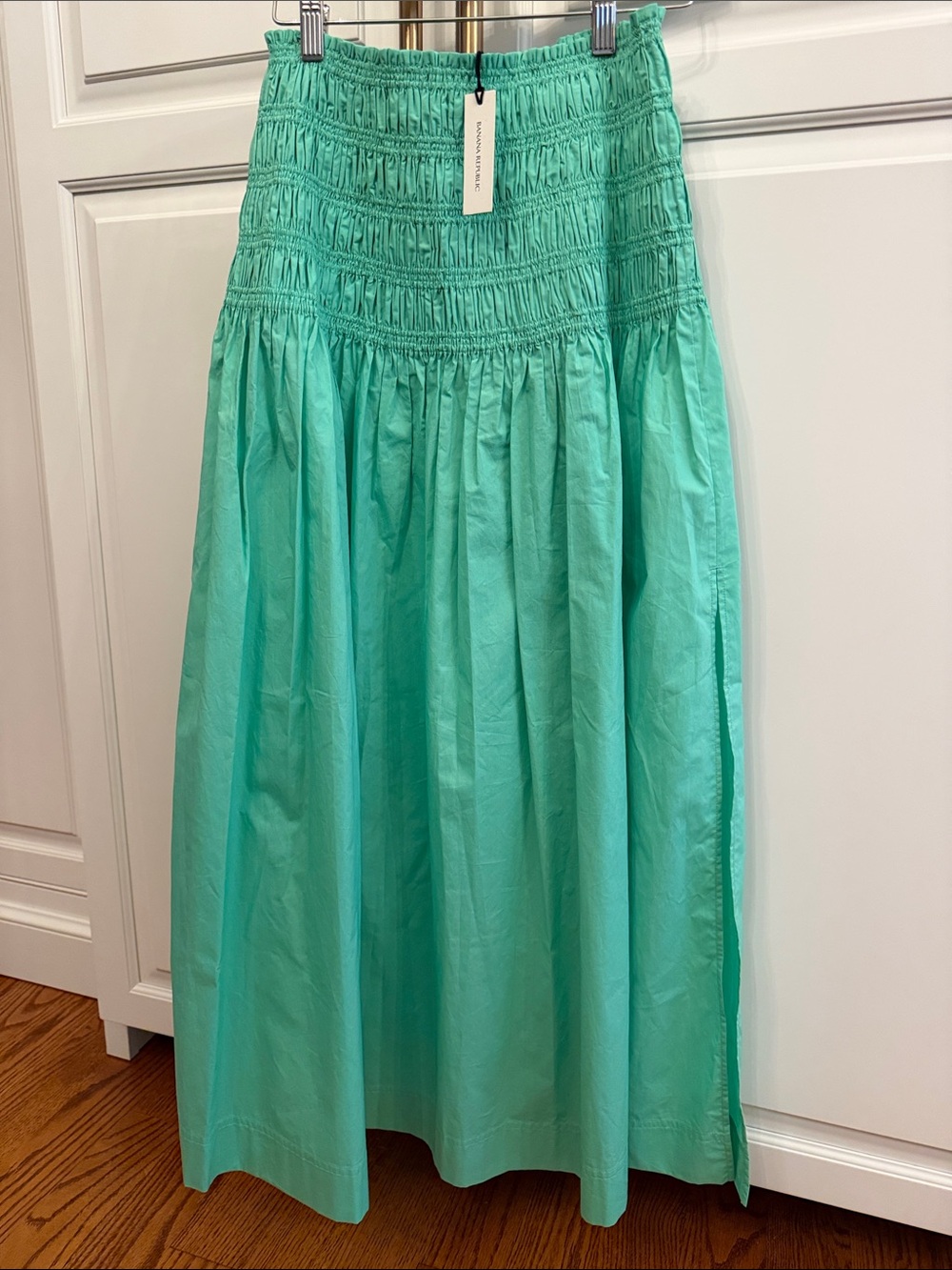 Banana Republic smocked waist Maxi Skirt with slits Jade S NWT